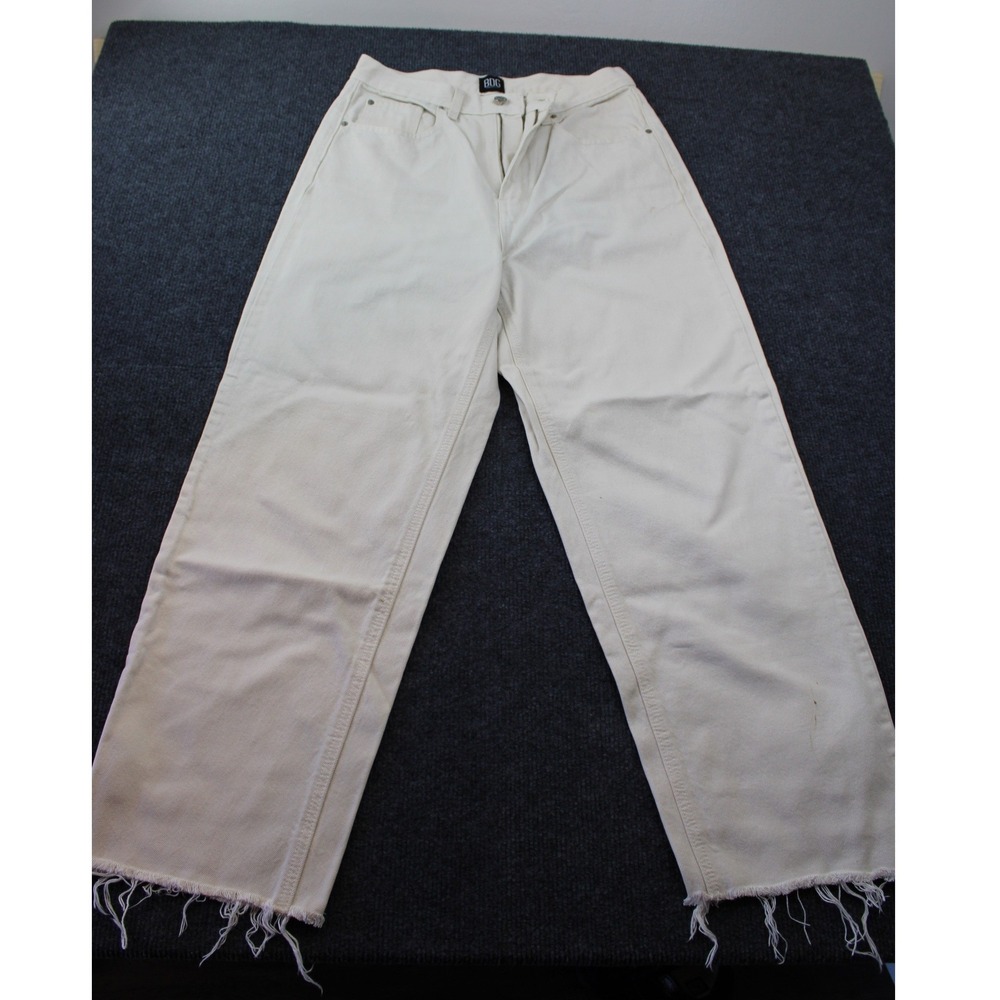 BDG Urban Outfitters Cream Wide Leg 8-Ball Graphic Raw Hem Jeans Mens 29